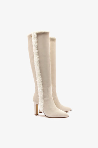 Cindy Hi Faux Fur Boot In Grey Mushroom Suede and Natural Shearling