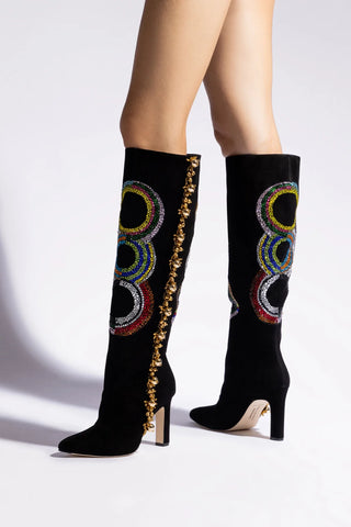 Larroudé x Libertine Boot In Black Suede and Rainbow Crystals