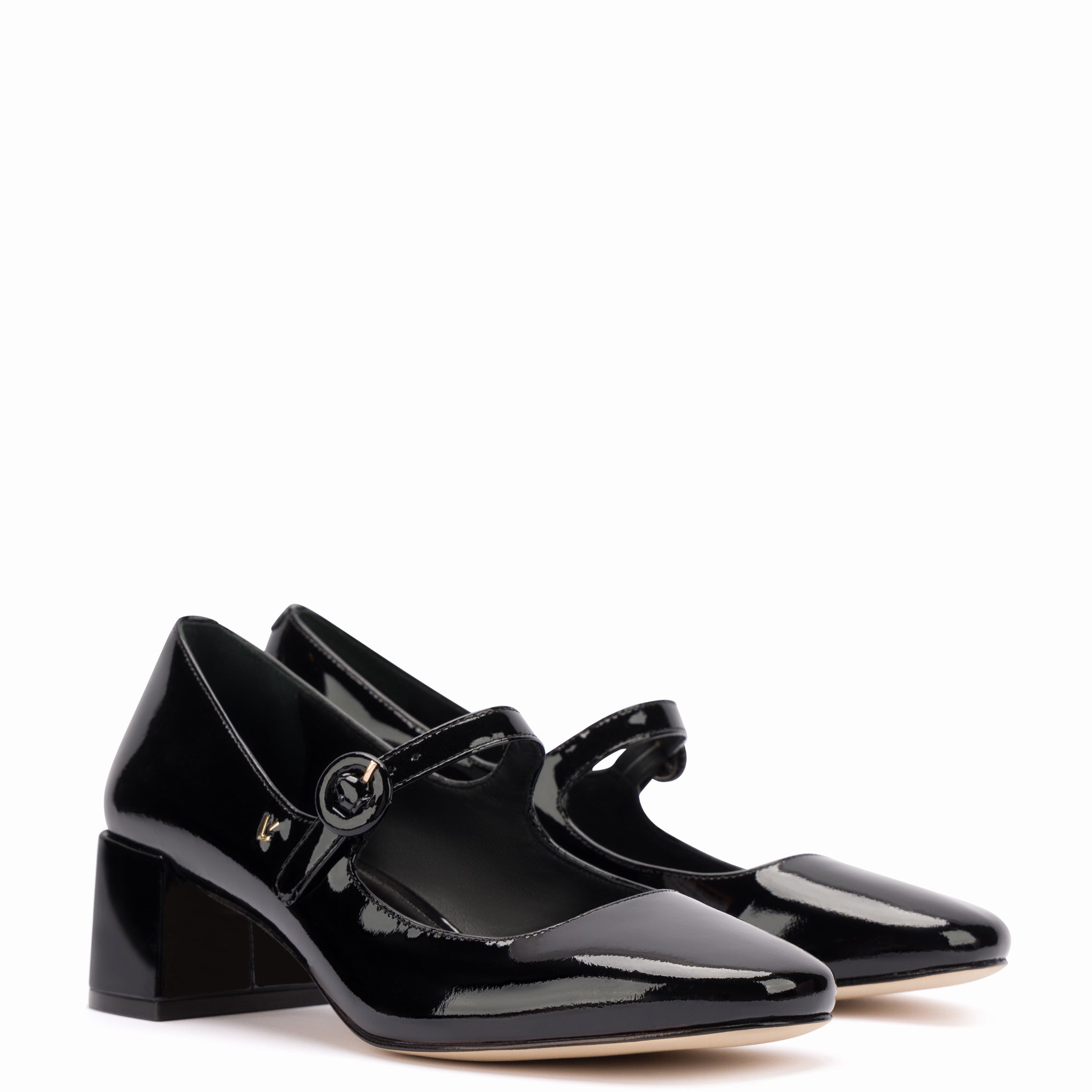 Edna Black Leather Mary Janes Natural Heel by Django & Juliette | Shop  Online at Mountfords