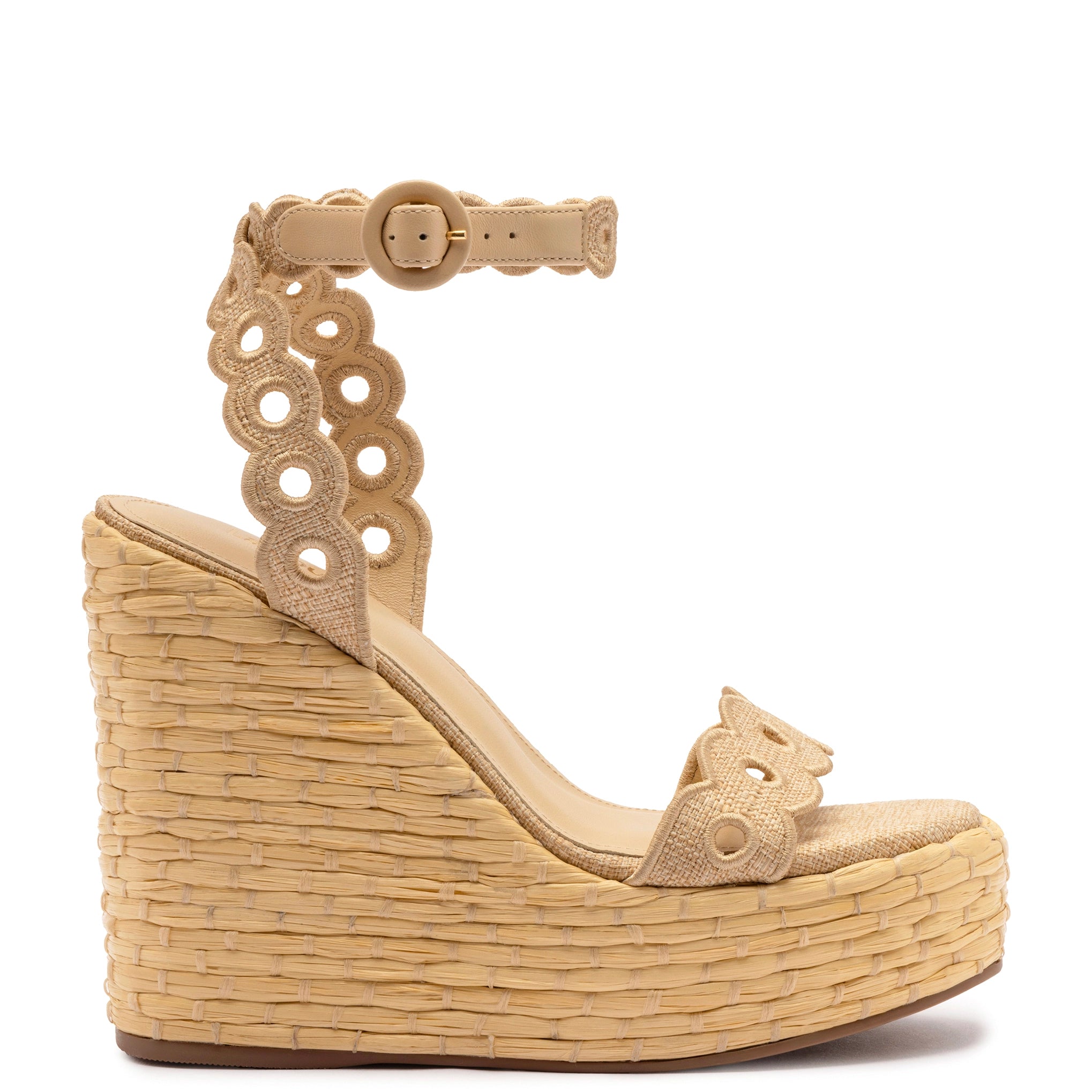 Cuña Florence con bordados en rafia beige