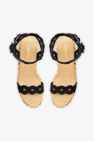 Florence Broderie Wedge In Beige and Black Raffia