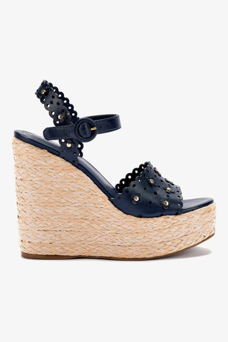 Jasmine Wedge In Navy Leather