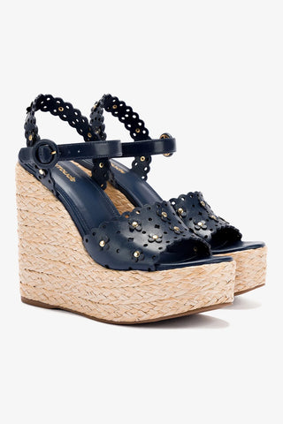 Jasmine Wedge In Navy Leather