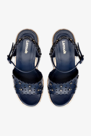 Jasmine Wedge In Navy Leather