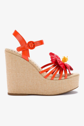 Magnolia Wedge In Orange Leather