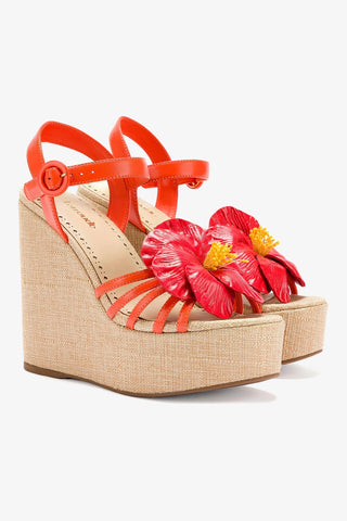 Magnolia Wedge In Orange Leather