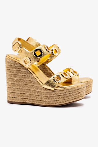 Milan Espadrille In Gold Metallic Leather