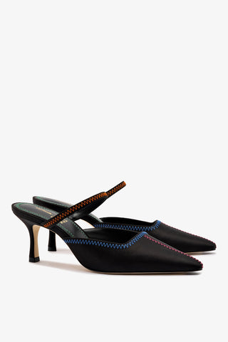 Larroudé x Jonathan Cohen Zig Zag Pump In Black Satin Womens - Shoes - Pumps Larroudé x Jonathan Cohen