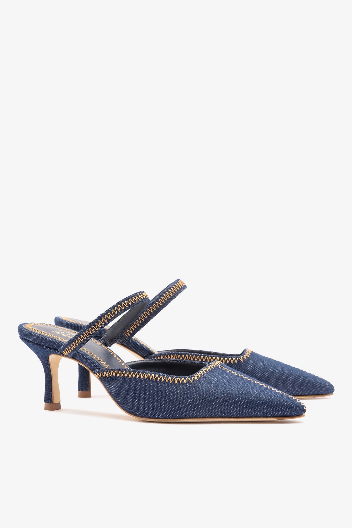 Blue Denim Mid Heel Mule Pump Zig Zag Jonathan Cohen – Larroude Blue Denim Mid Heel Mule Pump Zig Zag Jonathan Cohen – Larroude