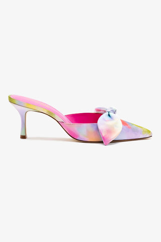 Larroudé for Jonathan Cohen: Tie Mule In Watercolor Colorful Satin