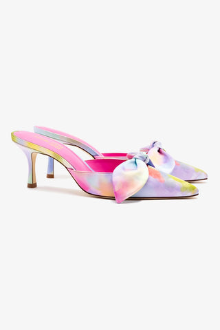 Larroudé for Jonathan Cohen: Tie Mule In Watercolor Colorful Satin