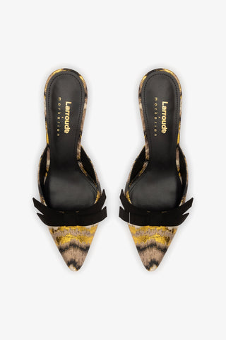 Larroudé x Markarian Mule In Floral Embroidery Gold Fabric