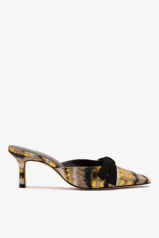 Larroudé x Markarian Mule In Floral Embroidery Gold Fabric