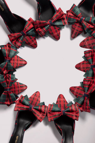 Mini Elle Pump In Red Tartan Satin