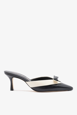 Larroudé x Tanner Fletcher: Elle Tuxedo Mule Black and Ivory Leather Mule Larroudé x Tanner Fletcher