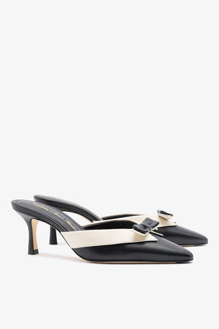Larroudé x Tanner Fletcher: Elle Tuxedo Mule Black and Ivory Leather Mule Larroudé x Tanner Fletcher
