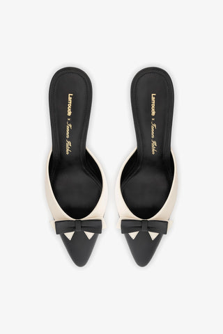Larroudé x Tanner Fletcher: Elle Tuxedo Mule Black and Ivory Leather Mule Larroudé x Tanner Fletcher