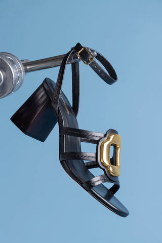 Margherita Block Sandal Black Leather Sandal Larroudé