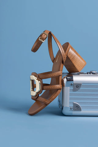 Margherita Block Sandal Caramel Leather Sandal Larroudé