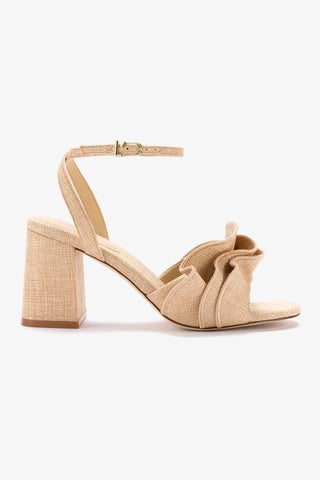 Selena Ruffle Sandal In Beige Raffia