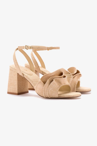 Selena Ruffle Sandal In Beige Raffia