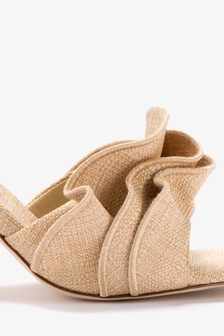 Selena Ruffle Sandal In Beige Raffia