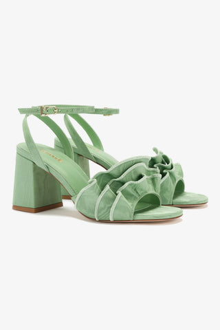 Selena Ruffle Sandal In Pistacchio Fabric