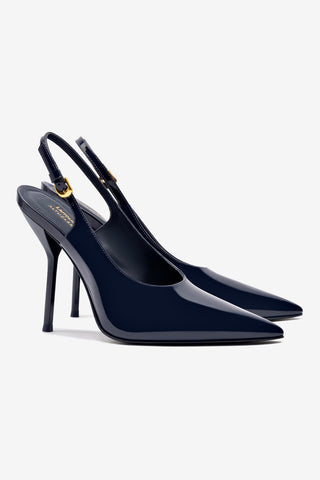 Larroude x Altuzarra Pump In Navy Patent Leather