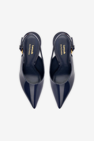 Larroude x Altuzarra Pump In Navy Patent Leather