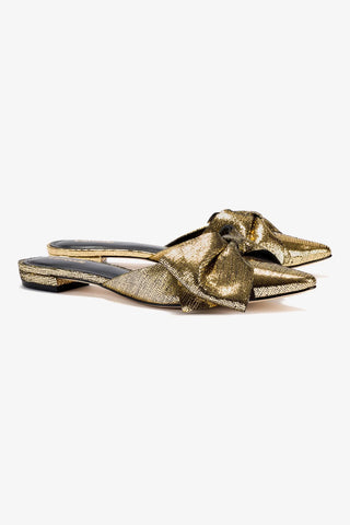 Elle Flat Mule In Gold Cracked Metallic Leather