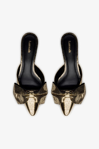 Elle Flat Mule In Gold Cracked Metallic Leather