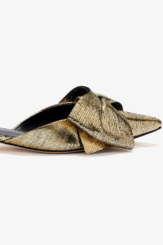 Elle Flat Mule In Gold Cracked Metallic Leather