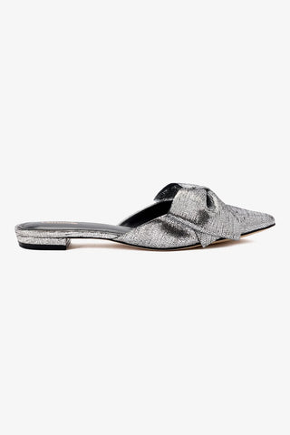 Elle Flat Mule In Silver Cracked Metallic Leather