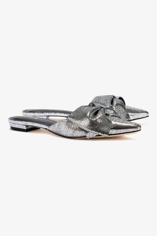 Elle Flat Mule In Silver Cracked Metallic Leather