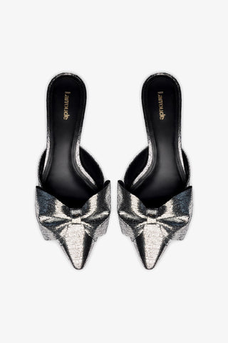 Elle Flat Mule In Silver Cracked Metallic Leather