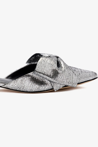 Elle Flat Mule In Silver Cracked Metallic Leather