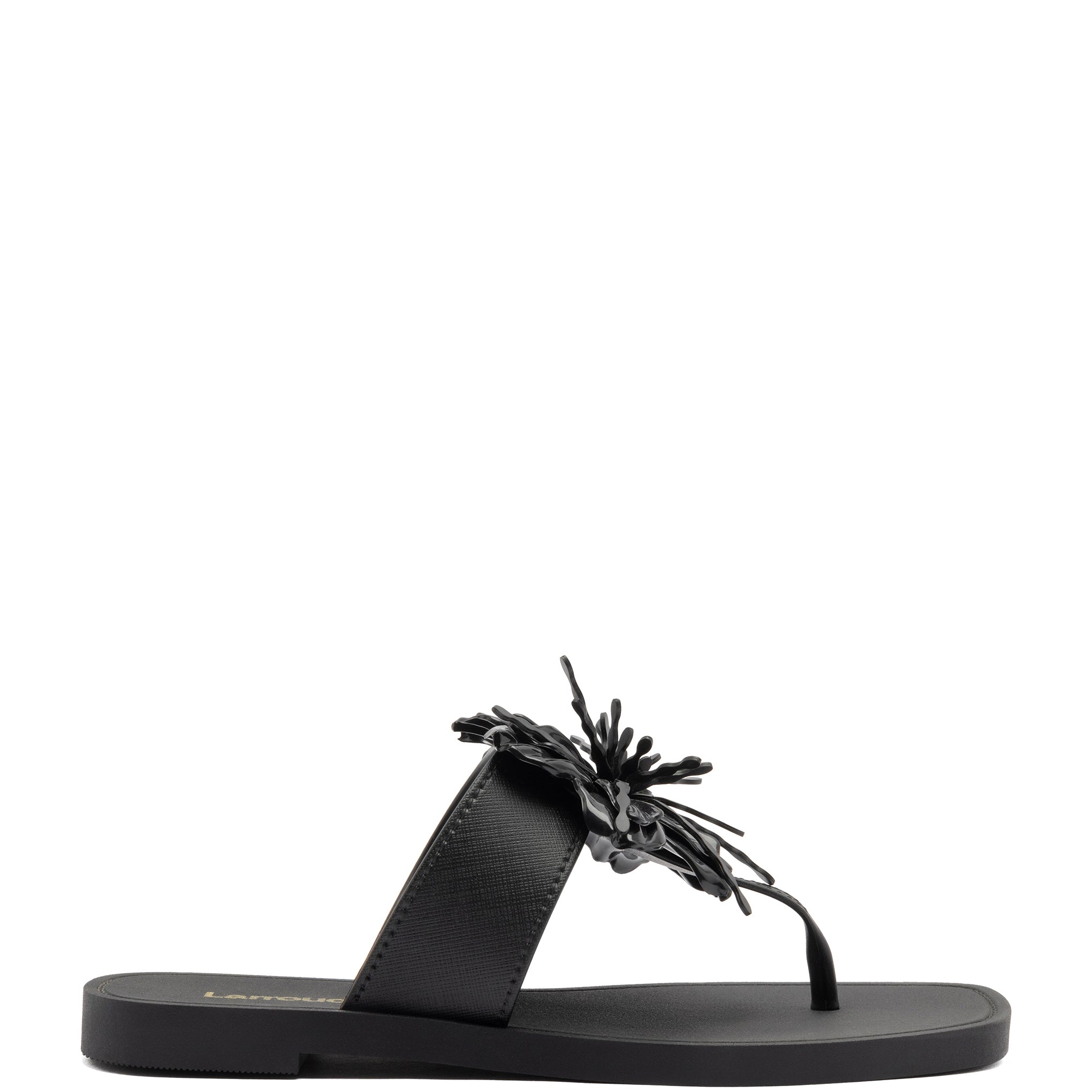 Hibiscus Flat Sandal In Black PVC - Jellys - Larroudé – Larroude