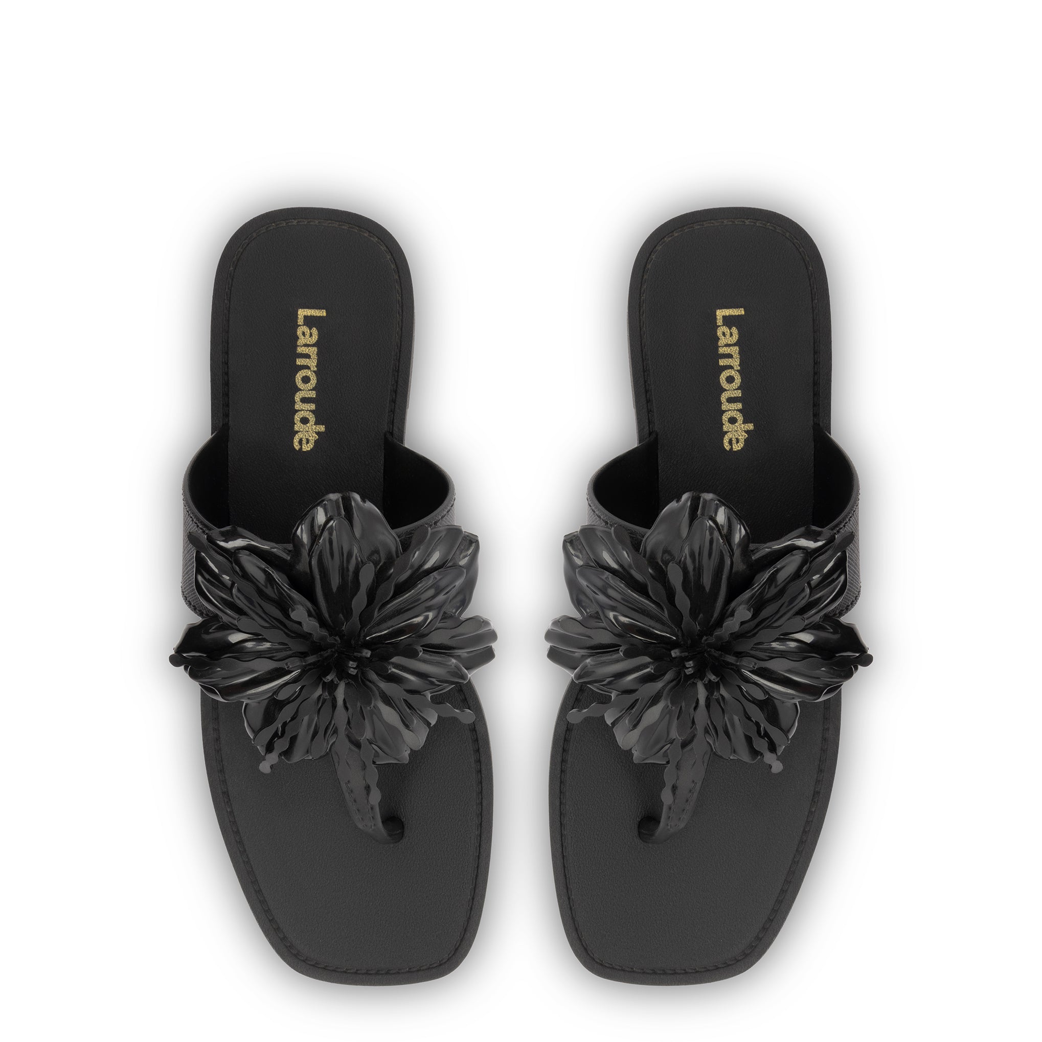 Hibiscus Flat Sandal In Black PVC - Jellys - Larroudé – Larroude