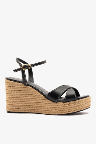 Bianca Espadrille Sandal Black Leather Womens - Shoes - Sandals Larroudé