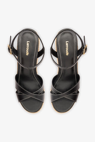 Bianca Espadrille Sandal Black Leather Womens - Shoes - Sandals Larroudé
