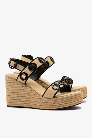 Milan Espadrille In Beige Raffia and Black Trimming