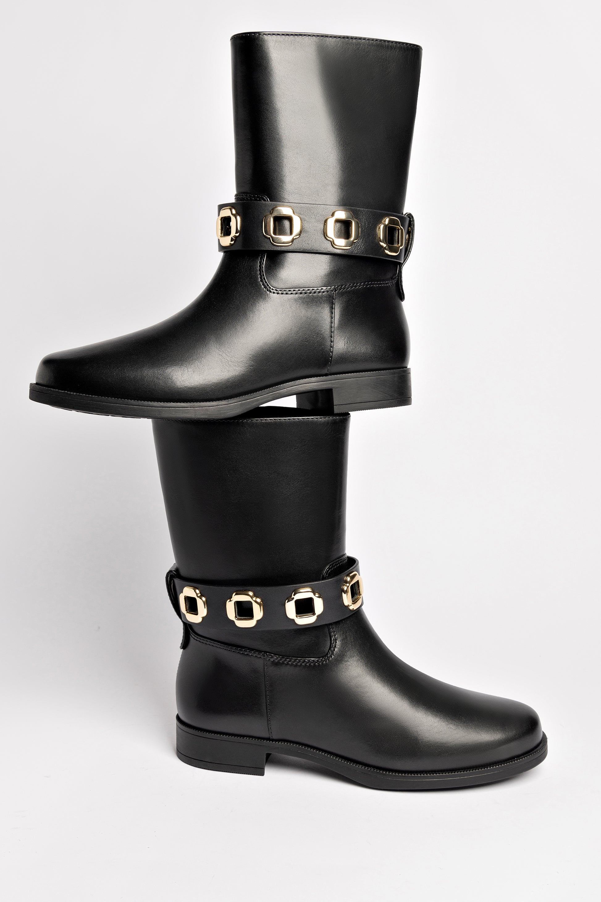 Milan Flat Bootie In Black Water Resistant Leather Booties
