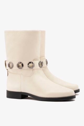 Milan Flat Bootie In Ivory Leather