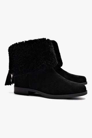 Verbier Bootie In Black Suede and Black Shearling