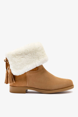 Verbier Bootie In Peanut Suede and Natural Shearling