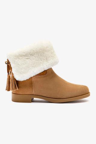 Verbier Bootie In Peanut Suede and Natural Shearling