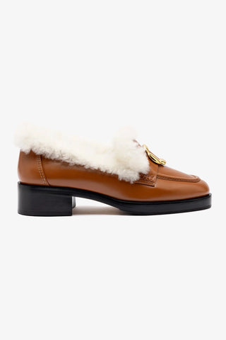 Bobbie Loafer In Caramel Leather and Natural Shearling