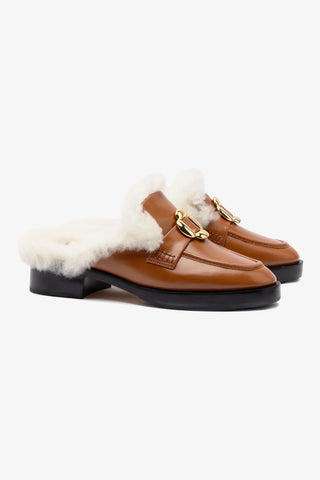 Bobbie Mule In Caramel Leather and Natural Shearling