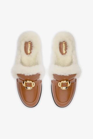 Bobbie Mule In Caramel Leather and Natural Shearling