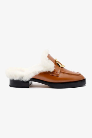 Bobbie Mule In Caramel Leather and Natural Shearling